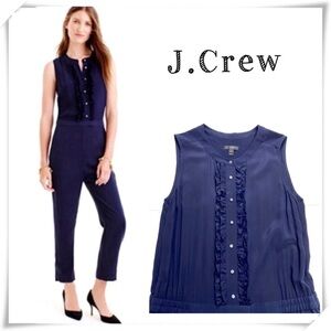 J.crew Silk Ruffle Front Jumpsuit in Navy Blue StyleF5571